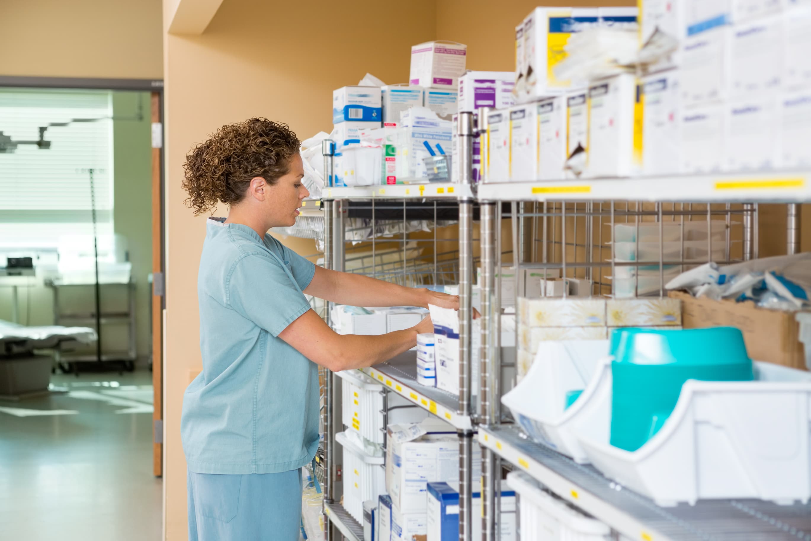 Medical supply professional organizing inventory